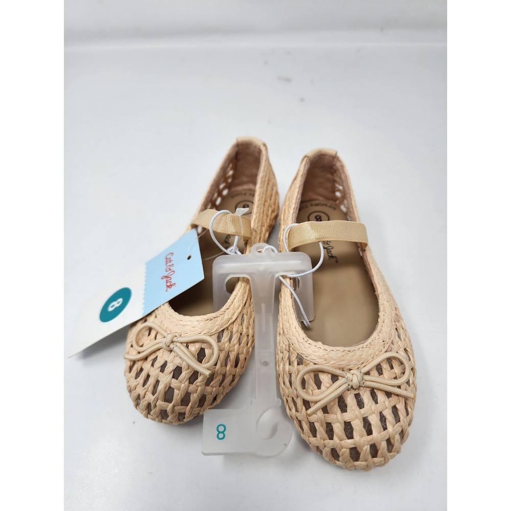 Cat & Jack Girls Woven Straw Ballet Flats Tan Synthetic Casual Size 8